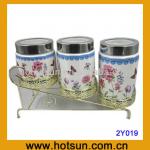 3 pcs flat-top sealed can flotal print ceramic product 2Y019 2Y019