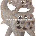 Elephant Lion Fight-Hand Carved Soft Stone Figurines Home Decoration Stone Craft 924