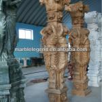 Full hand carved beige marble column with woman statue PFM-column-036