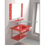 High Quality Bathroom Tempered Glass Painting Glass Basin, Red Color Glass with Stainless Steel Holder X6188