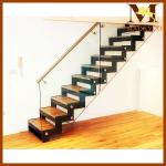 Modular Glass Railing and Wood Steps Stairs ZZ-10 modern straight glass trends stairs