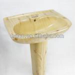 New design Barthroom washig ceramic cheap wooden pattern pedestal basin HP510