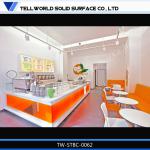 Pure white counter top&amp;orange colored side artificial marble counter bar TW-STBC-0062