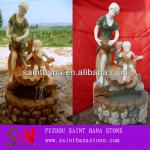 SBN-FN7-339 Green and peach marble stone kid and lady fountain SBN-FN7-339