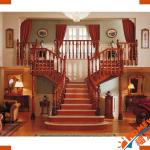 T-shaped solid wood double winder stairs with georigian spindles and newels D-end bottom tread/step make to order HW-ST-005