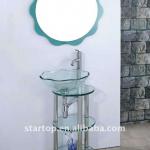 transparent glass wash basin with round silver mirror XD-052