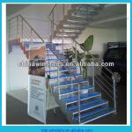 U shaped stainless steel tempered glass staircase WS-S3743