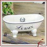 White Glaze Decal Ceramic mini Bathtub Soap Dish BSL294-6-E052