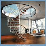 wood tread stainless steel rod handrail spiral staircase STS-1647