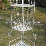 Wrough iron floral scroll design metal 4 tier folding corner shelf PL08-34012